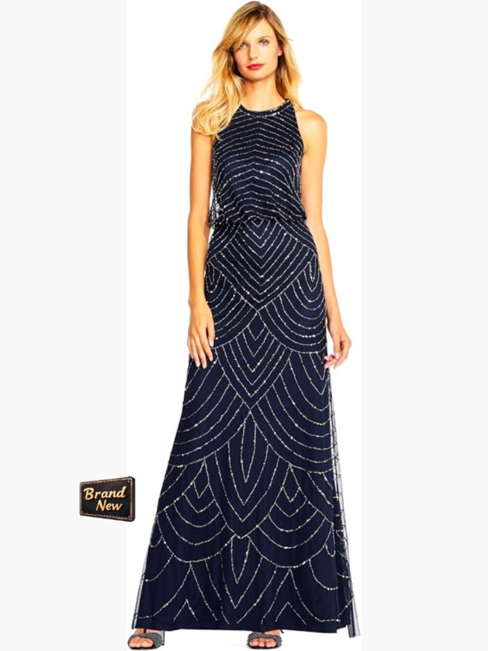Halter Blouson Beaded Gown - Sleeveless Formal Dress, Art Deco, Evening Gown